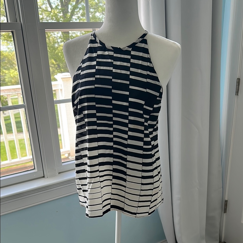 Ovi Blue and White Sleeveless Tank Top with Ombré Stripes